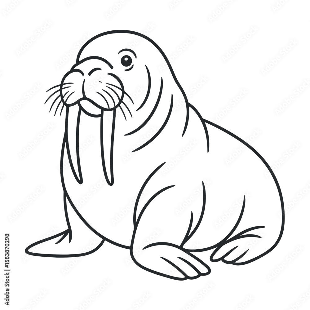 Obraz premium Cartoon walrus illustration with detailed features and playful pose 
