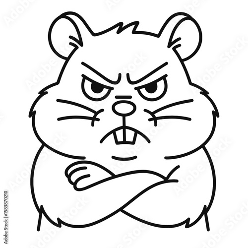Angry cartoon hamster with crossed arms expressing frustration  