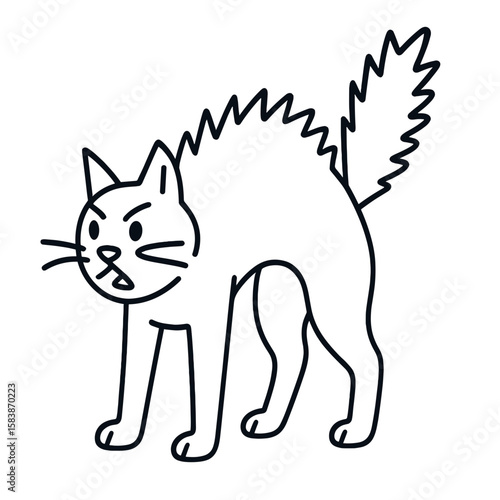 Cartoon cat with spiked fur standing on white background  