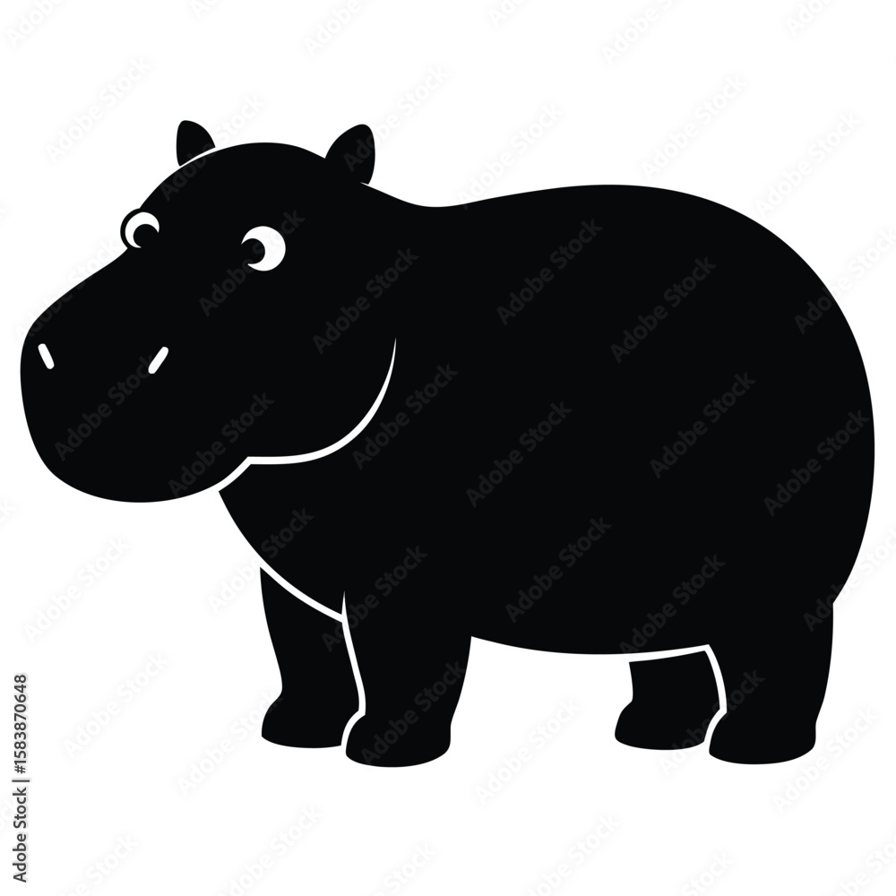 Obraz premium Black hippopotamus cartoon vector icon animal wildlife