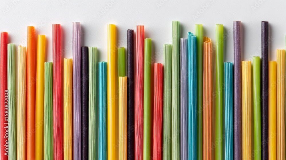 Obraz premium Variety of cocktail straws laid out on a white backdrop