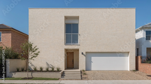 Modern brick house exterior featuring contemporary design with architectural details and urban residential appeal