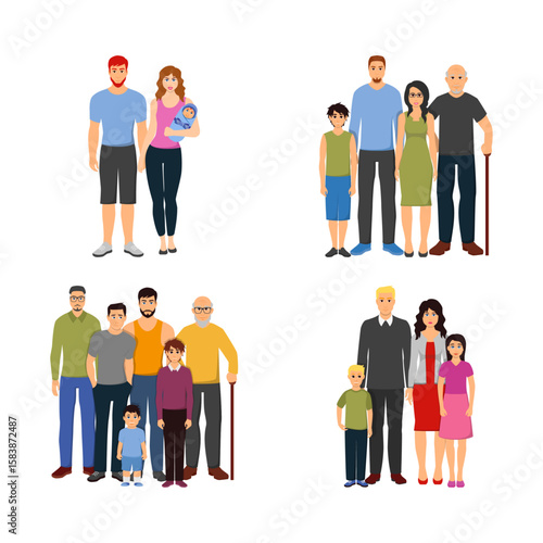 Diverse family generations vectors showcasing various life stages and relationships.