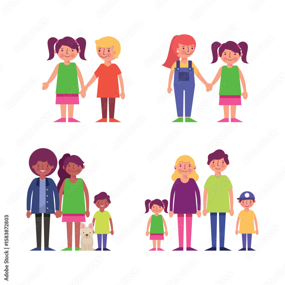 Set a diverse collection of happy family and friendship group vectors Set a diverse collection of happy family and friendship group vectors