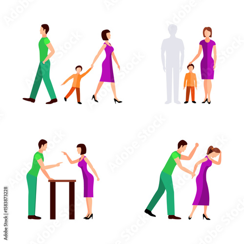 Family Separation Journey A Vector Illustration of Divorce and Single Parenting Scenarios