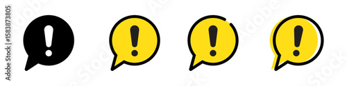 Exclamation mark in yellow speech bubble. Danger warning attention sign.