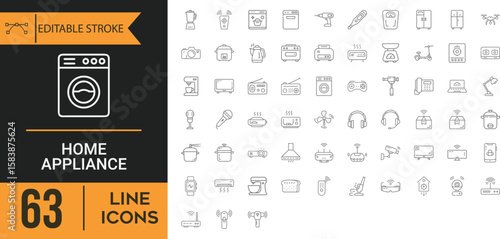 Collection Of Modern Editable Thin Stroke Line Style Home Appliance Icons Set Vector Illustration On An Isolated Background
