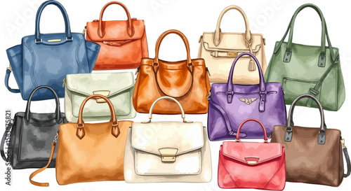 Set of handbags watercolor vector illustration.