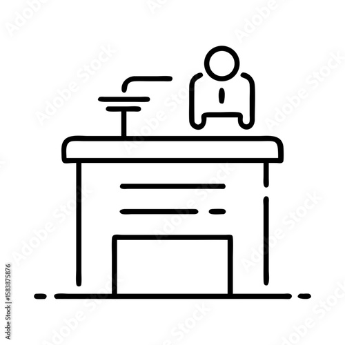 Courtroom bench with judge and microphone in minimalistic style  