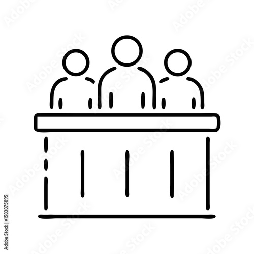 Three people standing behind jury box icon, vector for Human Rights Day, justice  