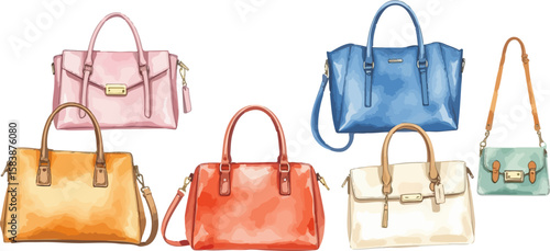 Set of handbags watercolor vector illustration.