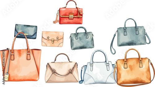 Set of handbags watercolor vector illustration.