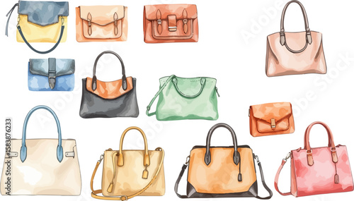 Set of handbags watercolor vector illustration.