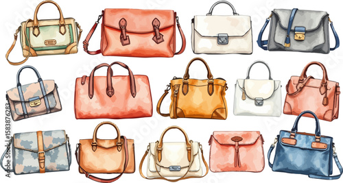Set of handbags watercolor vector illustration.