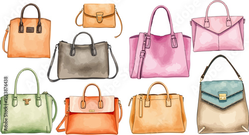 Set of handbags watercolor vector illustration.