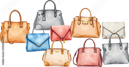 Set of handbags watercolor vector illustration.