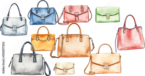 Set of handbags watercolor vector illustration.