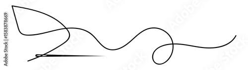 Hand drawn thread with needle, line loop vector illustration