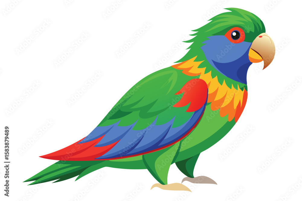 Obraz premium Vibrant Green Parrot with Blue and Red Accents, a Colorful Bird Illustration, Perfect for Nature and Wildlife Enthusiasts