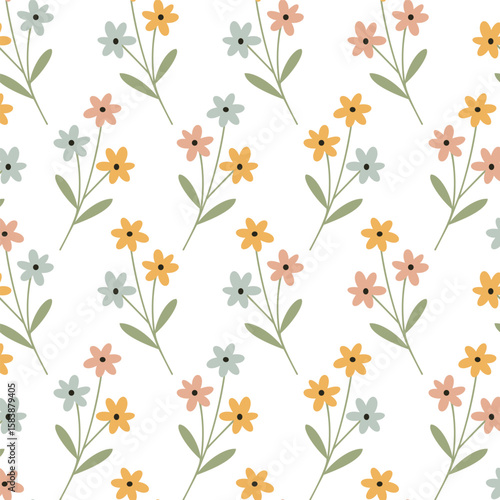 Wallpaper Mural "Charming Floral Pattern on White" Torontodigital.ca