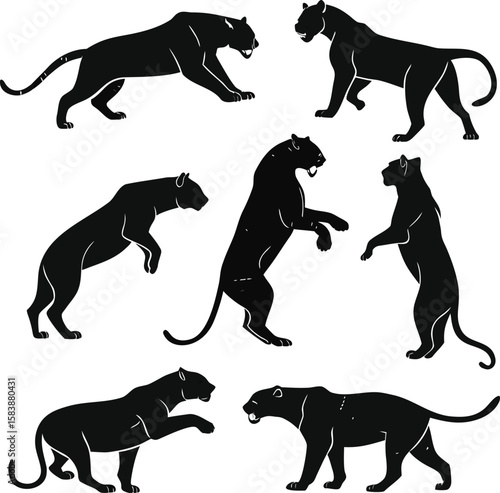 Black Panther Silhouette Set – Wild Cat Animal Poses Collection