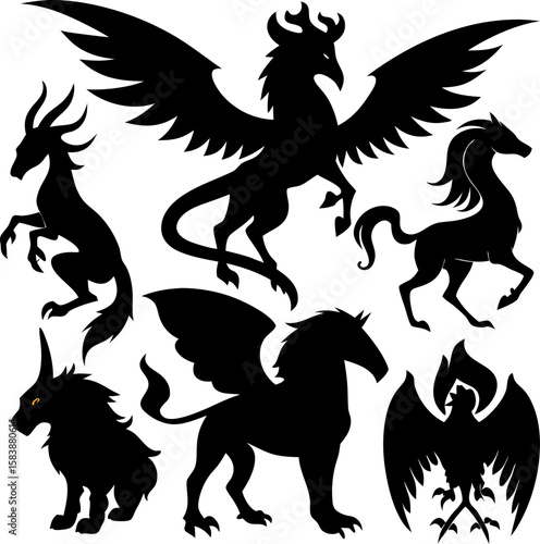 6 Mythical Animal Silhouette Vector Illustrations