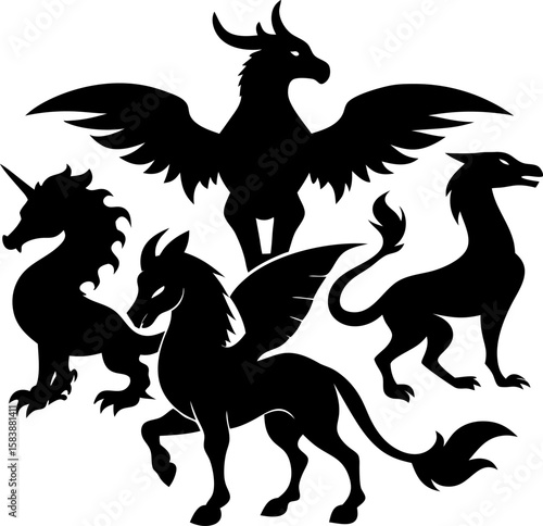 6 Mythical Animal Silhouette Vector Illustrations