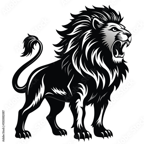 Wallpaper Mural  a lion standing and roaring, bold mane detail in profile view, vector illustration on white background, ideal for strength logos, leadership branding, and wildlife themes Torontodigital.ca