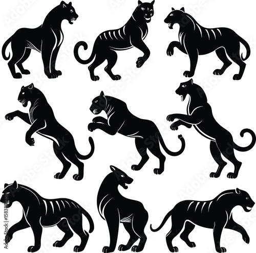 Black Panther Silhouette Set – Wild Cat Animal Poses Collection