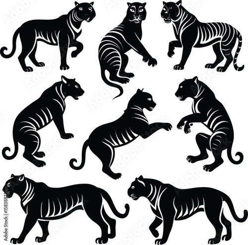 Black Panther Silhouette Set – Wild Cat Animal Poses Collection