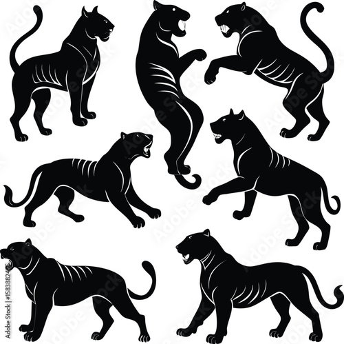 Black Panther Silhouette Set – Wild Cat Animal Poses Collection