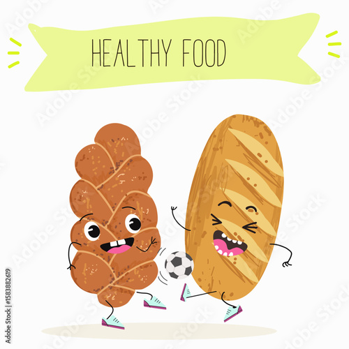 Baked food funny characters, hand drawn vector illustration.