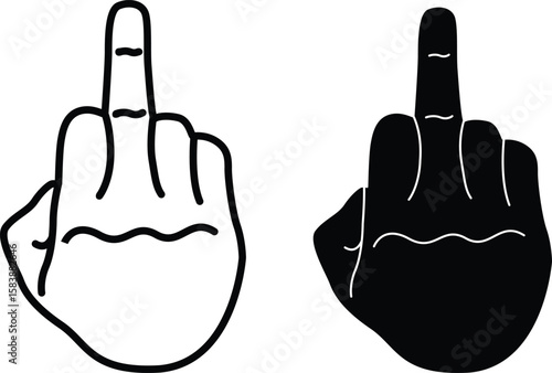 Middle Finger Silhouette Flat and Outline Design
