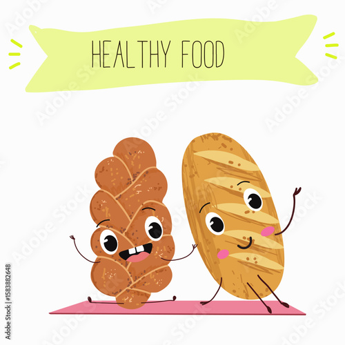 Baked food funny characters, hand drawn vector illustration.