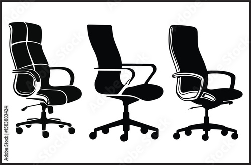 Office Chair Silhouette Vector Set - Executive Desk Chair Icons