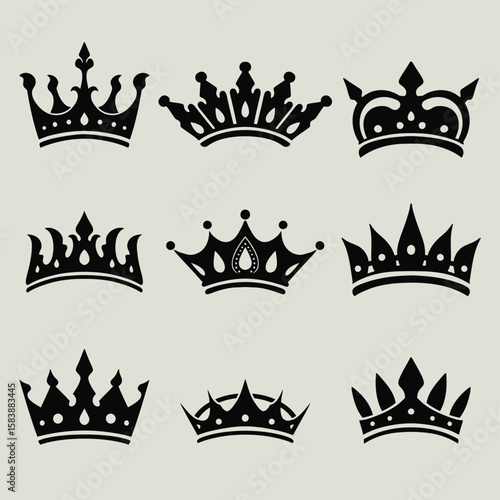 The "Vector Design Elements of a King's Crown" is a collection of elegant vector-style graphics featuring royal crown motifs with intricate details and classic ornaments. Each element is carefully des