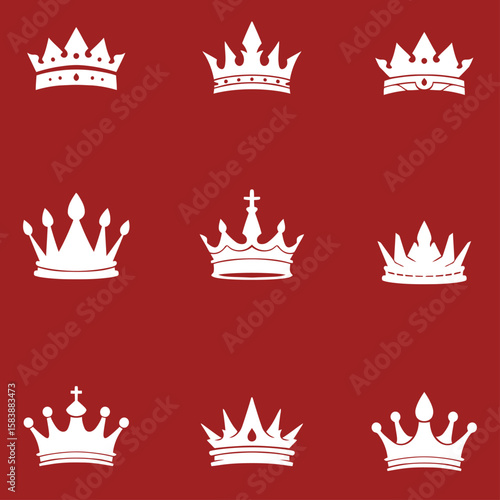 The "Vector Design Elements of a King's Crown" is a collection of elegant vector-style graphics featuring royal crown motifs with intricate details and classic ornaments. Each element is carefully des