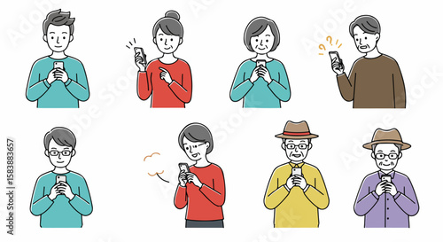 Diverse people using smartphones depicting varied demographics in a communication technology setting. Smartphones connect diverse people, showcasing communication across generations and lifestyles.