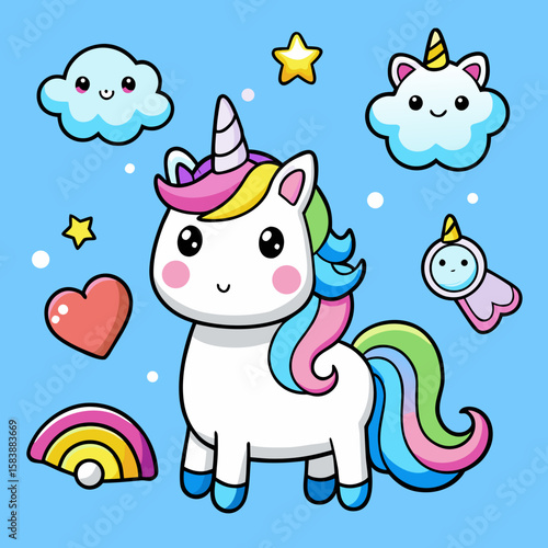 unicorn stickers set cute unicorn vector icons printable editable 