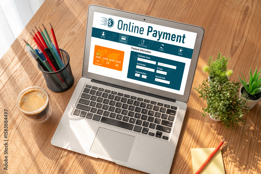 Fototapeta premium Online payment platform for modish money transfer on the internet netowrk