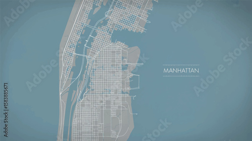 Manhattan island detailed street grid waterways city urban vector