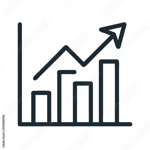 Growth chart with upward trend line and increasing bar values - Concept of icon, vector, insurance  