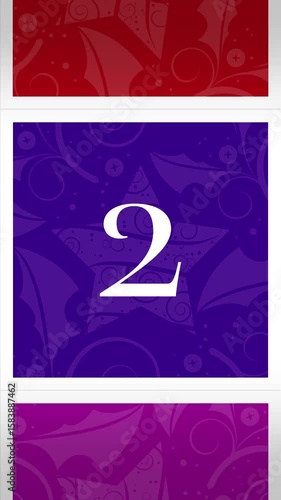 Christmas Advent Calendar 3D Box Reveals Numbered 1-12. Twelve Illustrated Motion Graphics Animate Open to Reveal Chroma Green Screen.