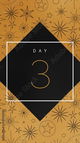 Elegant Christmas Advent Calendar Black and Gold Foil Number Reveals. 24 Illustrated Motion Graphics Animate Open to Reveal Chroma Green Screen.