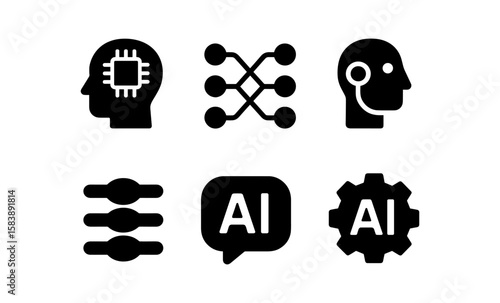 Ai technology icons: neural networks and machine learning symbols