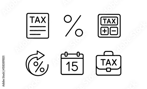 Minimalist tax icons: finance and accounting essentials in monochrome design