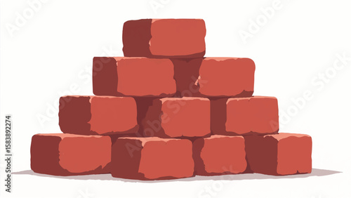 Stack of red bricks on white background. Illustration of stack of red bricks. 