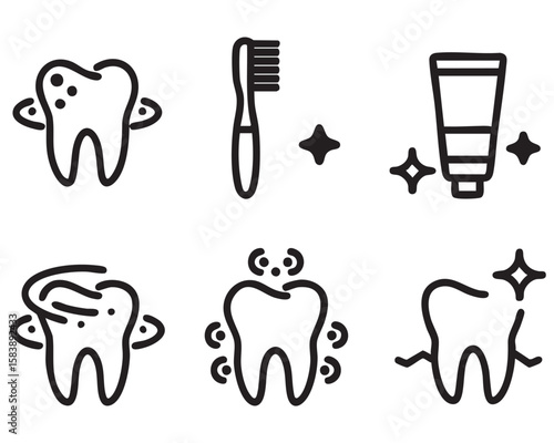 Dental care icons featuring teeth toothbrush and toothpaste vector