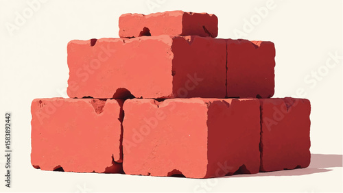 Stack of red bricks on white background. Illustration of stack of red bricks. 