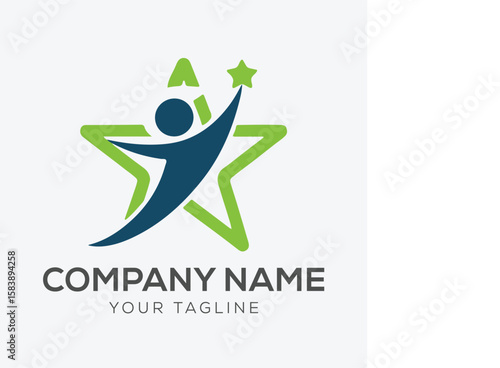 People star logo. Business team group reaching goal together logo vector design	
